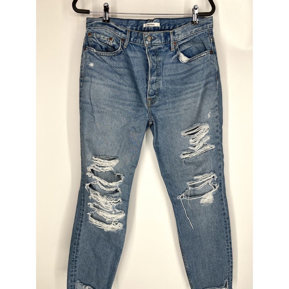 GRLFRND Blue Distressed Straight Leg Jeans